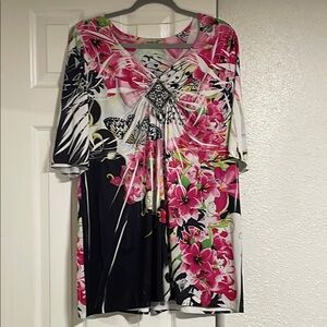 ONE WORLD Pink and Black 3/4 Sleeve  2xl